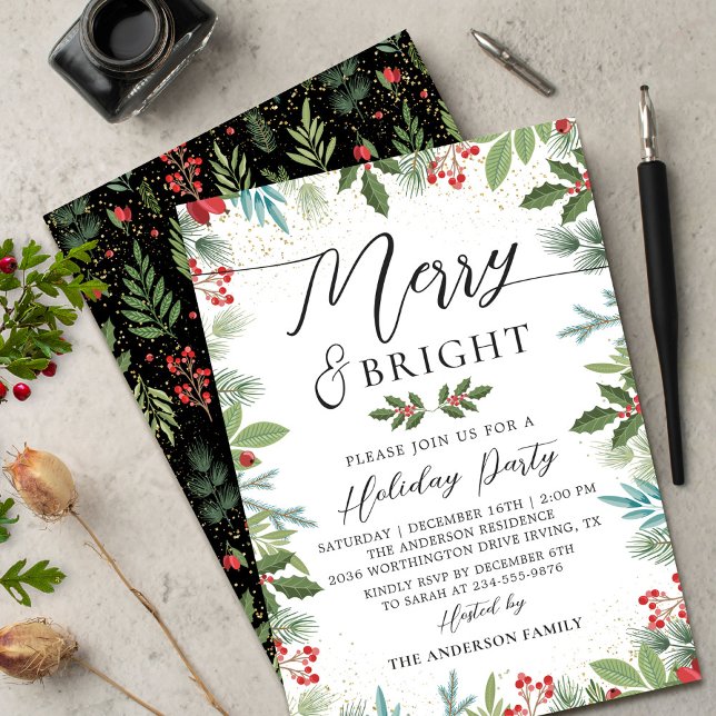 Invitation Joyeux et Bright Holly Berries Holiday (Créateur téléchargé)