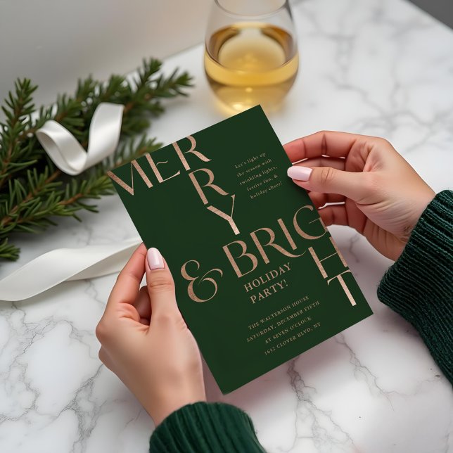 Invitation Joyeux et brillant minimal fête de Noël (Merry & Bright Minimal Holiday Christmas Party Green Invitation)