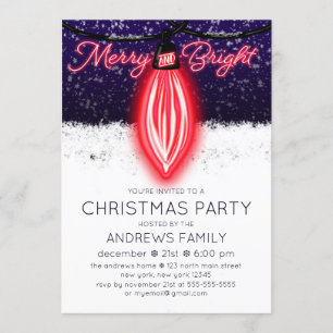 Invitation Joyeux et brillant néon Lightbulbe Noël