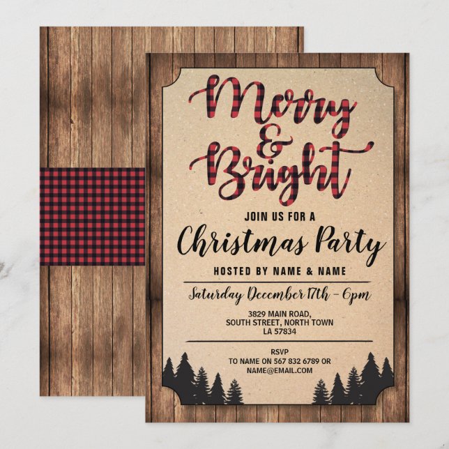 Invitation Joyeux et brillant Noël Fêtes rouges (Devant / Derrière)