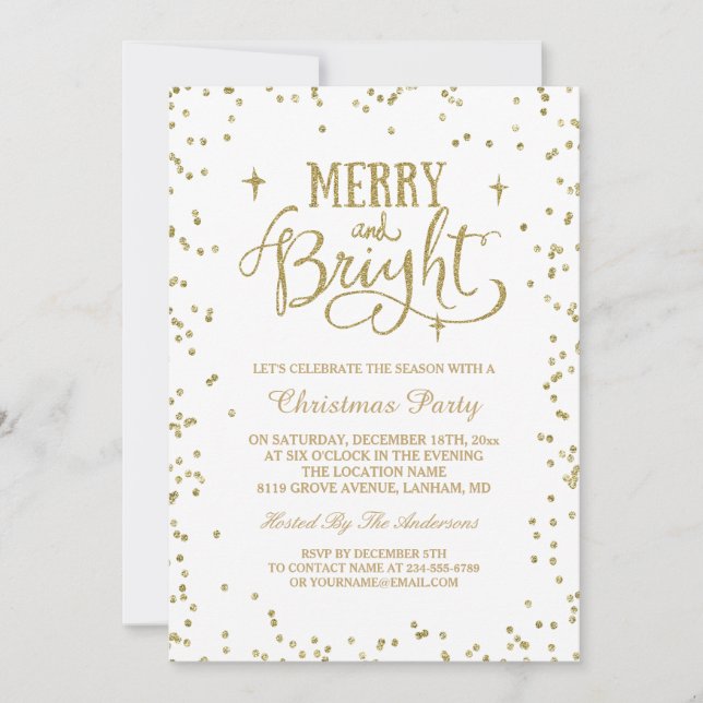 Invitation Joyeux et brillant Parties scintillant d'or points (Devant)