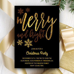 Invitation Joyeux et Lumineux Fête de Noël Black Gold