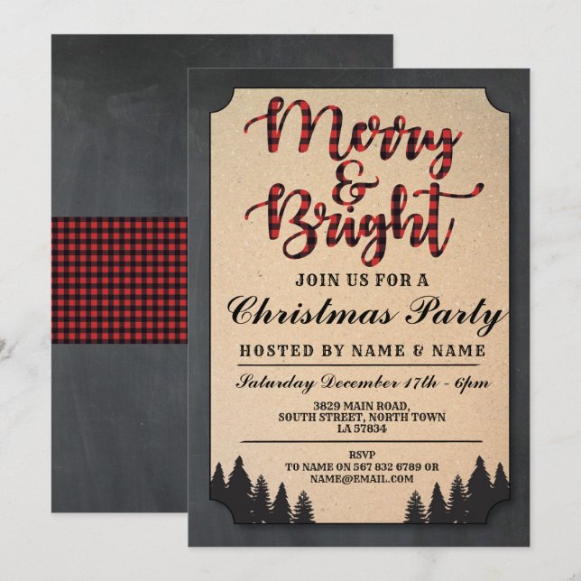 Invitation Joyeux et lumineux Noël de contrôle de vacances de (Devant / Derrière)