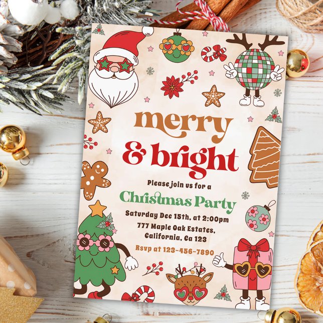 Invitation Joyeux Et Lumineux Retro Noël Fête de Noël (Créateur téléchargé)