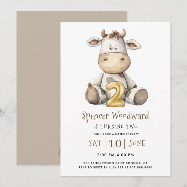 Invitation Joyeux garçon de 2e anniversaire (Devant / Derrière)