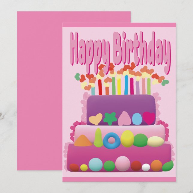 Invitation Joyeux gâteau d'anniversaire (Devant / Derrière)