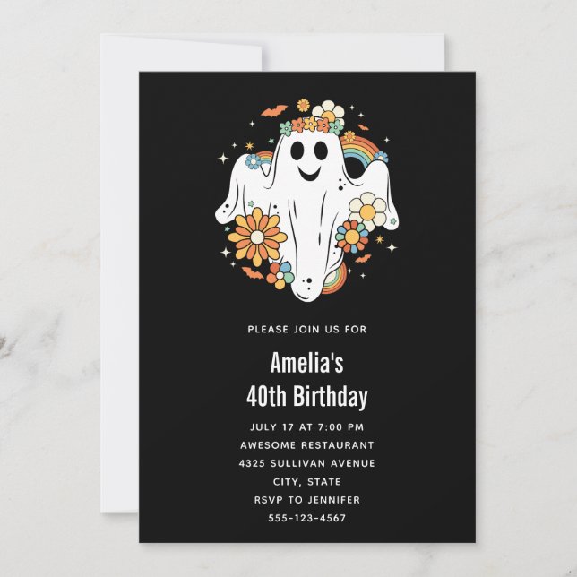 Invitation Joyeux Ghost Retro Hippie Vibe Anniversaire (Devant)