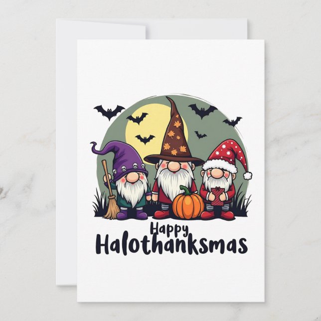 Invitation Joyeux Hallothanksmas Xmas Halloween Gnomes  (Devant)