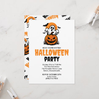 Invitation Joyeux Halloween Fantôme & Fête de Citrouille
