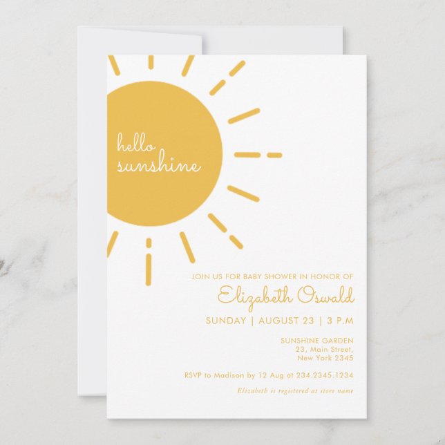Invitation Joyeux Jaune Bonjour Sunshine Baby shower (Devant)