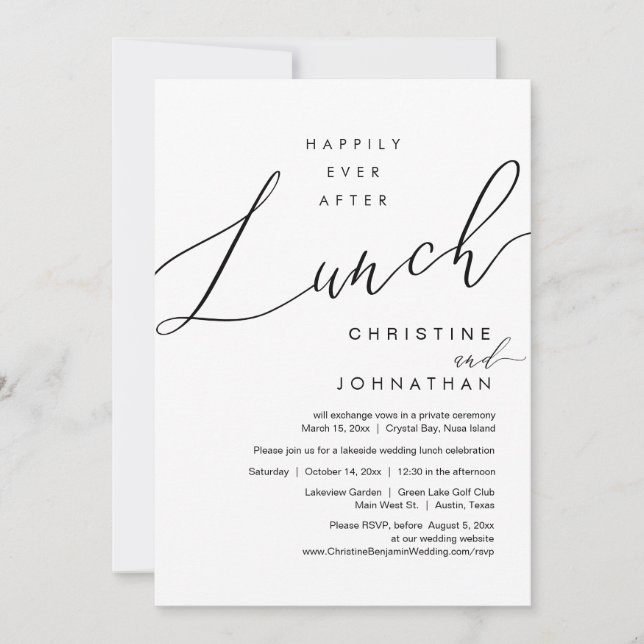 Invitation Joyeux Jour Après Le Déjeuner Mariage Elopement Sc (Devant)