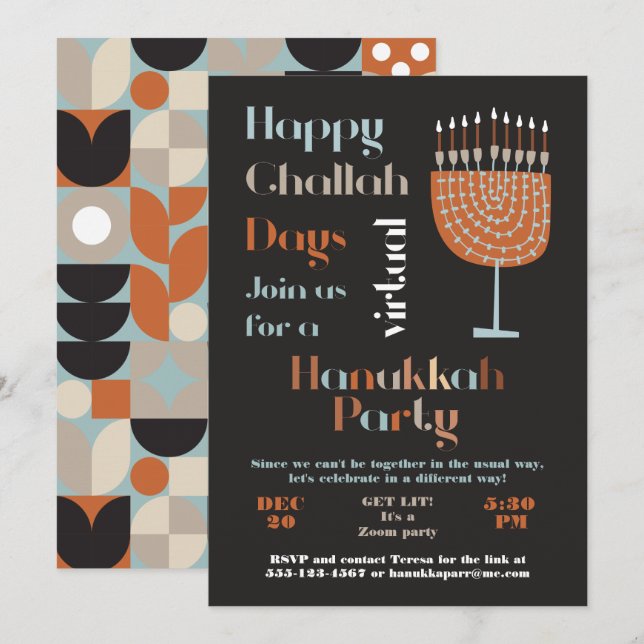 Invitation Joyeux Jour de Challah Parti Hanoukka (Devant / Derrière)