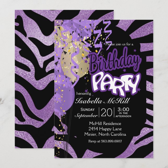 Invitation Joyeux Jour de la Marche - Grandes zèbres violette (Devant / Derrière)