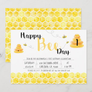 Invitation Joyeux Jour des abeilles Noir et Jaune Fête à thèm