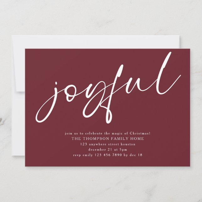 Invitation Joyeux Joyeux Script moderne fête de Noël Bourgogn (Devant)