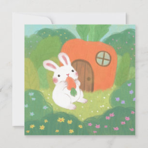Invitation Joyeux lapin avec carotte en forêt