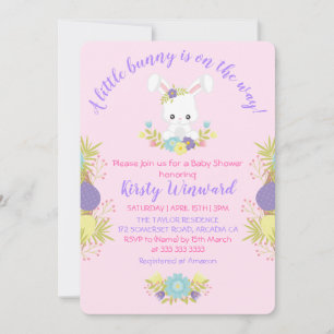 Invitation Joyeux Lapin de Pâques Œufs Fleurs Fête de Naissan