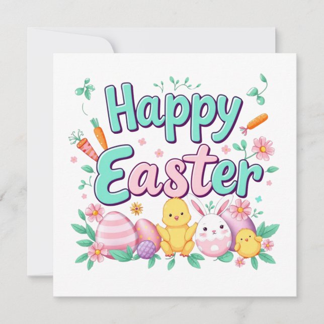 Invitation Joyeux lapin de Pâques Printemps Oeuf de Pâques Pâ (Devant)