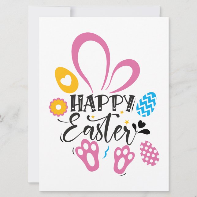 Invitation Joyeux lapin mignon de Pâques avec oeufs de Pâques (Devant)