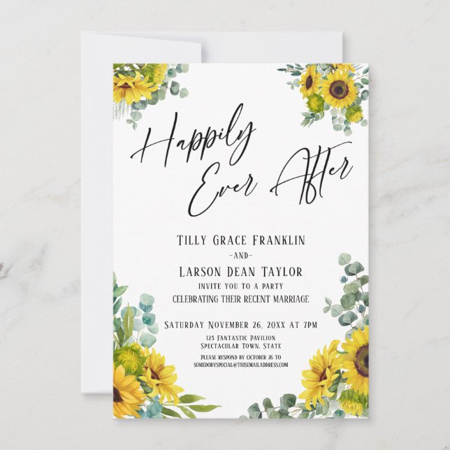 Invitation Joyeux Mariage Eucalyptus Tournesol Fête (Devant)