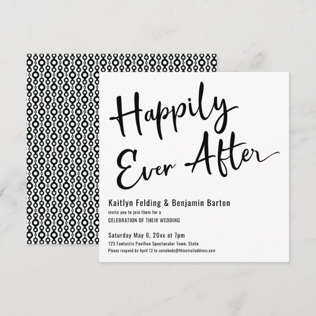 Invitation Joyeux Mariage Noir Blanc Réception de Mariage (Devant / Derrière)