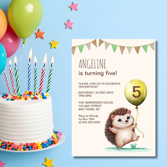 Invitation Joyeux Mignonne Hérisson Ballons Anniversaire (Créateur téléchargé)
