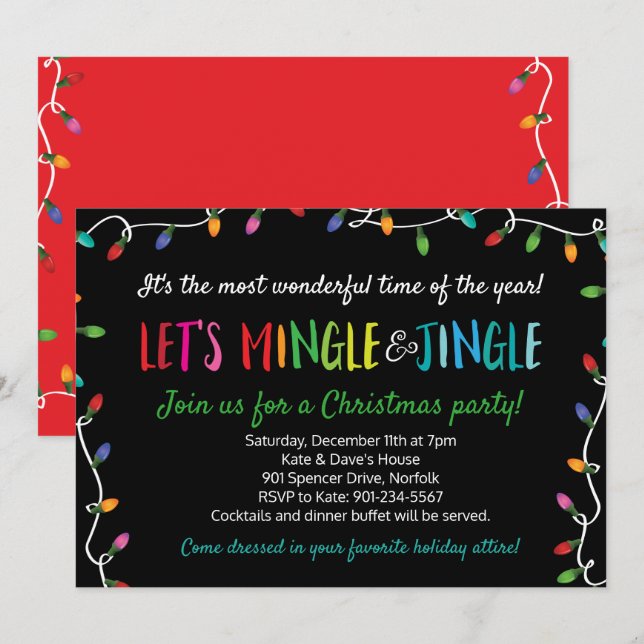 Invitation Joyeux Mingle et Jingle Christmas Lights Party (Devant / Derrière)