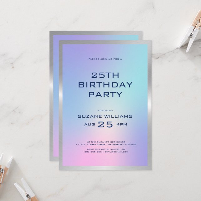 Invitation Joyeux modèle d'anniversaire avec ombre et argent (Devant/Arrière en situation)