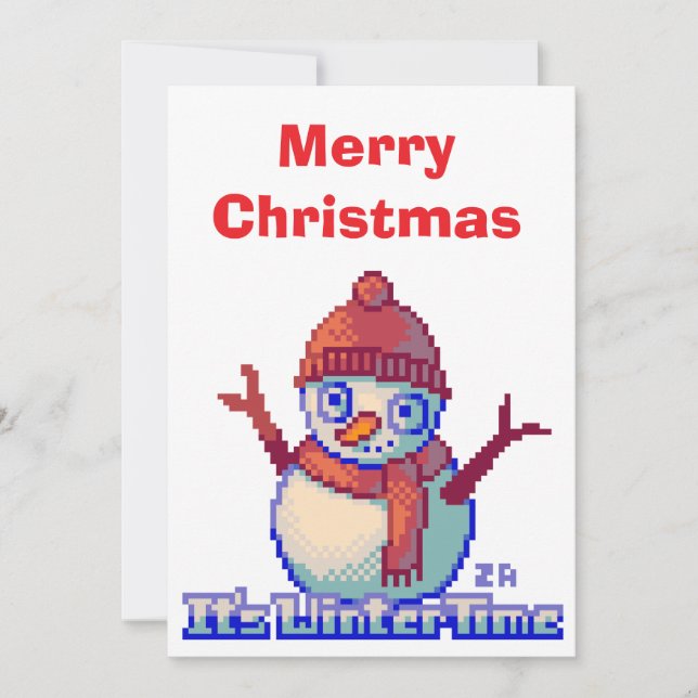 Invitation Joyeux Noël Bonhomme de Neige Pixel Art (Devant)