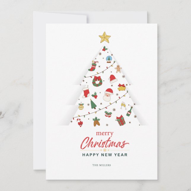 Invitation Joyeux Noël Bonne Année Joli Sapin de Noël (Devant)