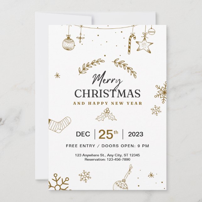 Invitation Joyeux Noël & Bonne Année Moderne (Devant)