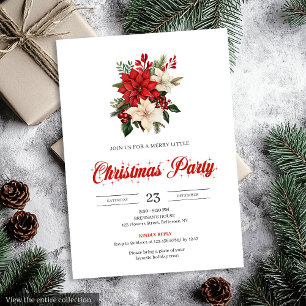 Invitation Joyeux Noël botanique Poinsettia rouge vintage