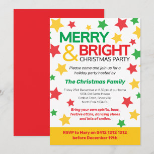 Invitation Joyeux Noël brillant étoile jaune rouge