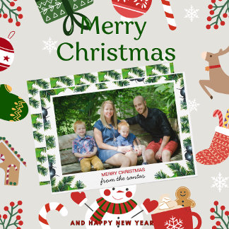Invitation Joyeux Noël Cadre vert Pineneedles Branches