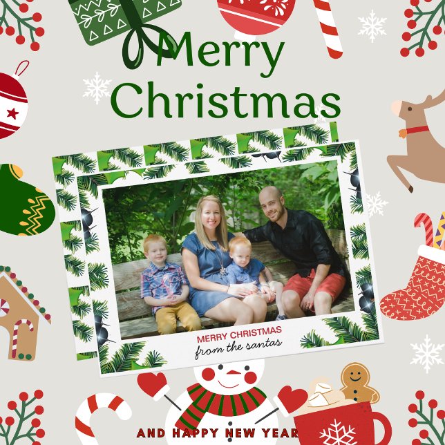 Invitation Joyeux Noël Cadre vert Pineneedles Branches (Créateur téléchargé)