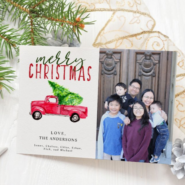 Invitation Joyeux Noël Camion Rouge Photo (Créateur téléchargé)