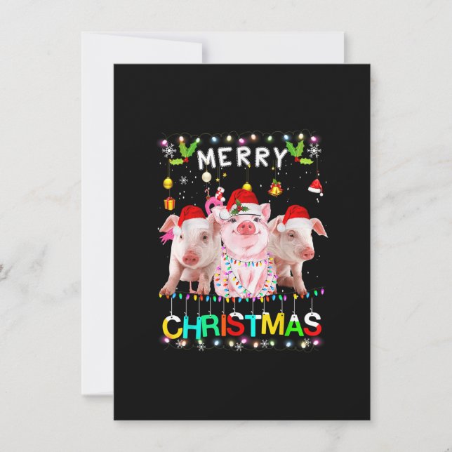 Invitation Joyeux Noël Cochon Chemise Santa Chapeau Lumières  (Devant)