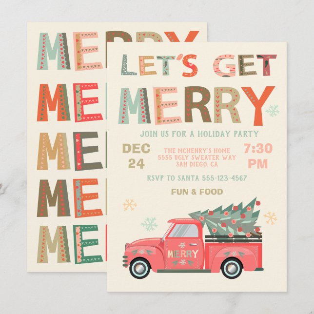Invitation Joyeux Noël de Noël Camion Arbre (Devant / Derrière)