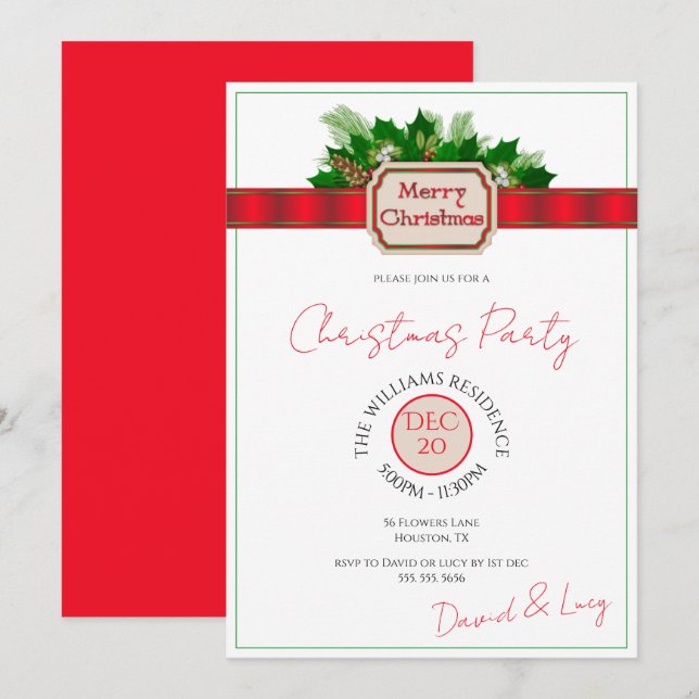 Invitation "Joyeux Noël" Décoration Fête de Noël (Devant / Derrière)