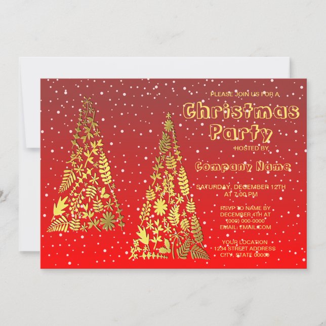 Invitation Joyeux Noël doré Arbres de Noël Fête (Devant)