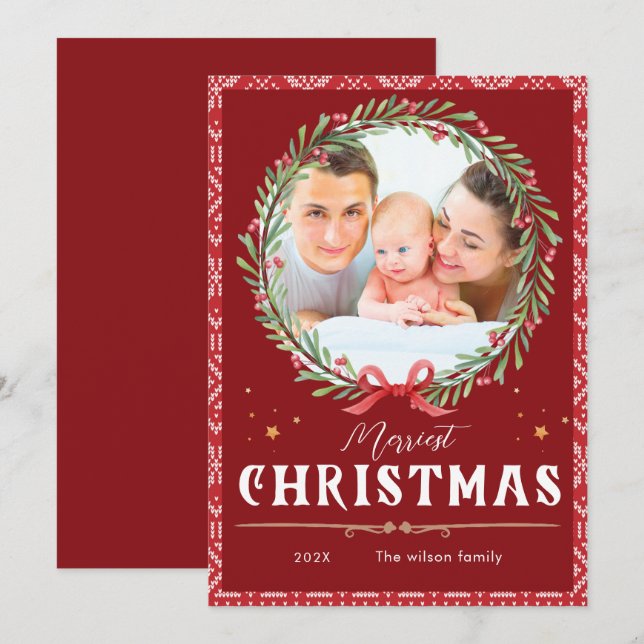 Invitation Joyeux Noël Élégant Script Photo Noël (Devant / Derrière)