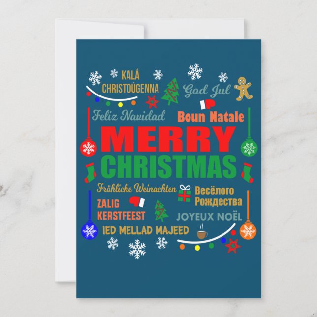Invitation Joyeux Noël en différentes langues Noël (Devant)