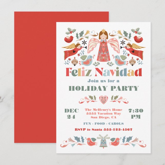 Invitation Joyeux Noël Fête de Noël angélique mexicaine (Devant / Derrière)