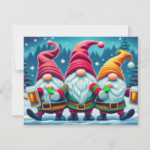 Invitation Joyeux Noël, les lutins boivent des boissons de No
