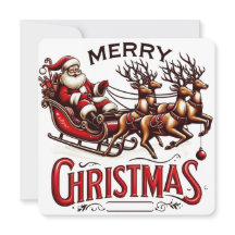 Joyeux Noël Père Noël Sleigh & Reindeer Vintage