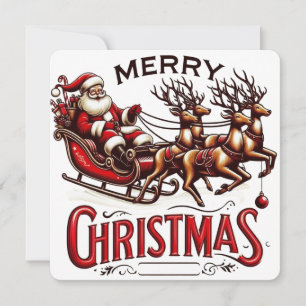 Invitation Joyeux Noël Père Noël Traîneau & Renne Vintage
