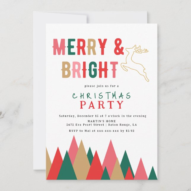 Invitation Joyeux Noël rétro coloré et fête de Noël brillante (Devant)