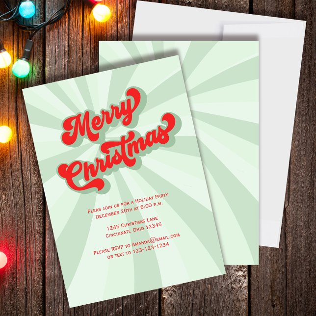 Invitation Joyeux Noël rouge et vert Retro Party (Merry Christmas Holiday Party invitation with whimsical retro style typography.  )