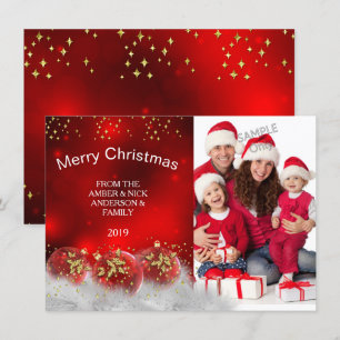 Invitation Joyeux Noël Rouge Or Holly Baubles