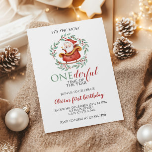 Invitation Joyeux Noël Santa Onederful Premier Anniversaire